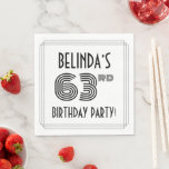 [ Thumbnail: Art Deco Inspired 63rd Birthday Party, Custom Name Napkins ]