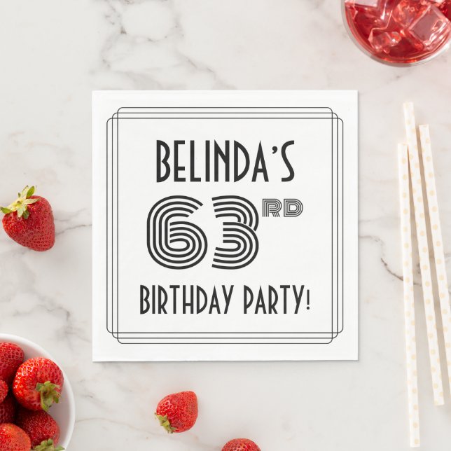 Art Deco Inspired 63rd Birthday Party, Custom Name Napkins (Insitu)