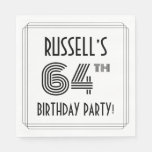 [ Thumbnail: Art Deco Inspired 64th Birthday Party, Custom Name Napkins ]