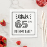 [ Thumbnail: Art Deco Inspired 65th Birthday Party, Custom Name Napkins ]