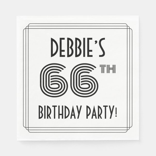 Art Deco Inspired 66th Birthday Party, Custom Name Napkins (Front)
