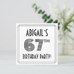 [ Thumbnail: Art Deco Inspired 67th Birthday Party, Custom Name Invitation ]