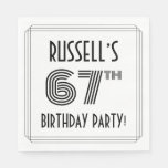 [ Thumbnail: Art Deco Inspired 67th Birthday Party, Custom Name Napkins ]