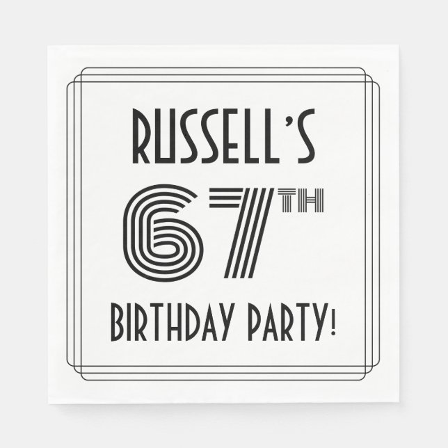 Art Deco Inspired 67th Birthday Party, Custom Name Napkins (Front)