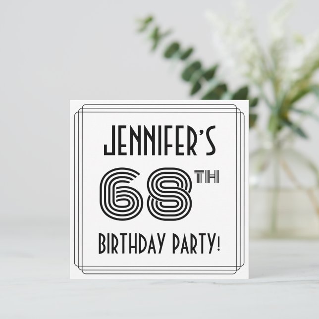 Art Deco Inspired 68th Birthday Party, Custom Name Invitation (Standing Front)