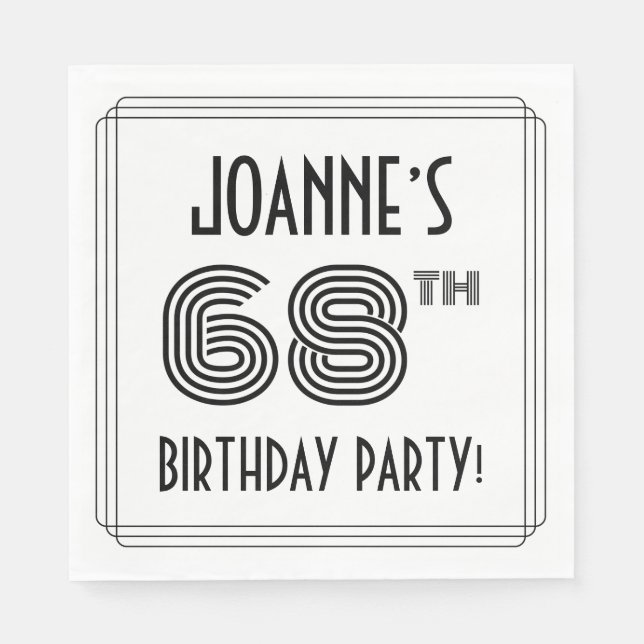 Art Deco Inspired 68th Birthday Party, Custom Name Napkins (Front)