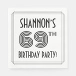 [ Thumbnail: Art Deco Inspired 69th Birthday Party, Custom Name Napkins ]
