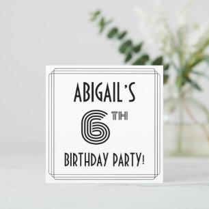 Art Deco Inspired 6th Birthday Party, Custom Name Invitation