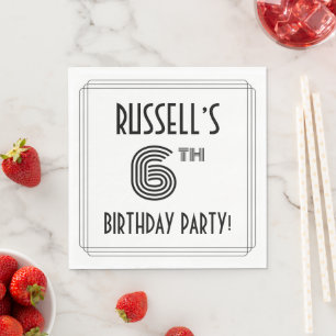 Art Deco Inspired 6th Birthday Party, Custom Name Napkins