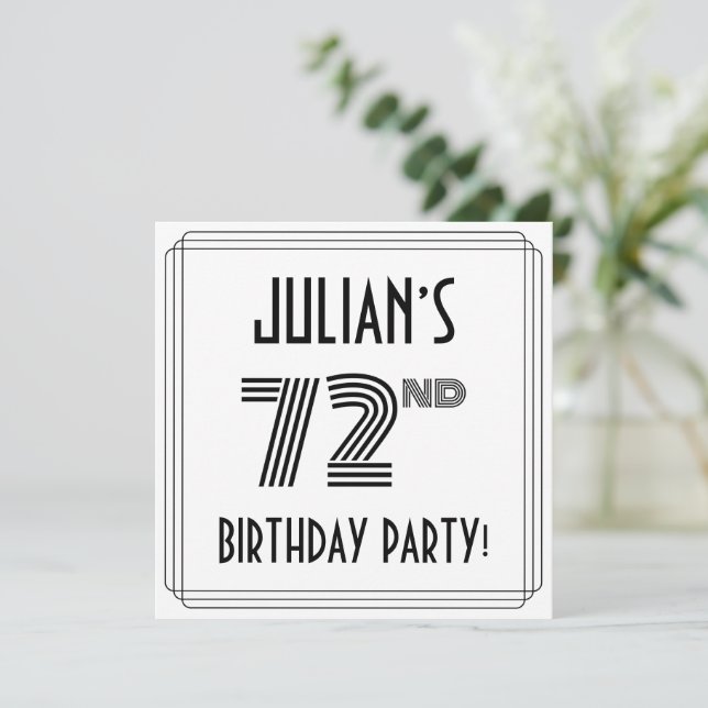 Art Deco Inspired 72nd Birthday Party, Custom Name Invitation (Standing Front)