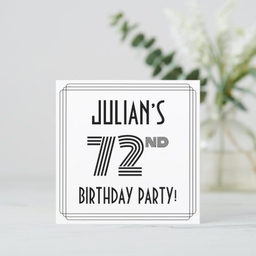 Art Deco Inspired 72nd Birthday Party Custom Name Invitation