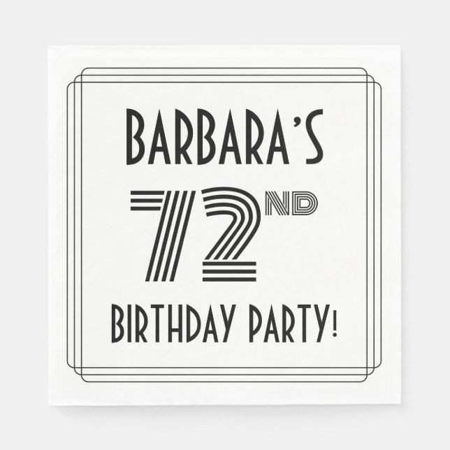 Art Deco Inspired 72nd Birthday Party, Custom Name Napkins (Front)