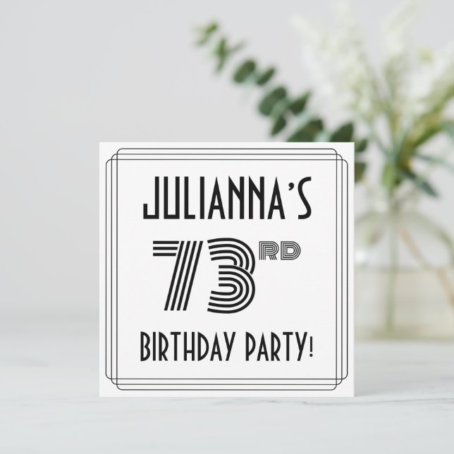Art Deco Inspired 73rd Birthday Party, Custom Name Invitation (Standing Front)