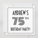 [ Thumbnail: Art Deco Inspired 75th Birthday Party, Custom Name Invitation ]
