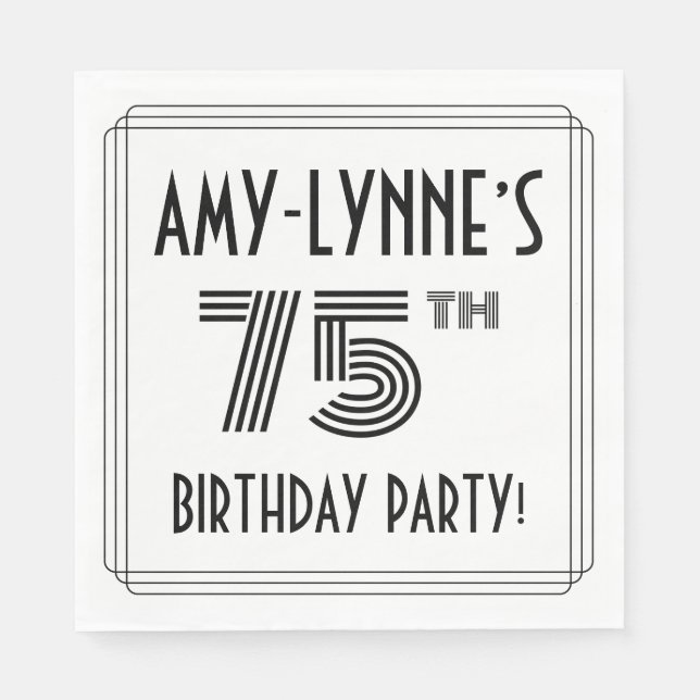 Art Deco Inspired 75th Birthday Party, Custom Name Napkins (Front)