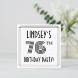 [ Thumbnail: Art Deco Inspired 76th Birthday Party, Custom Name Invitation ]