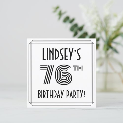 Art Deco Inspired 76th Birthday Party Custom Name Invitation