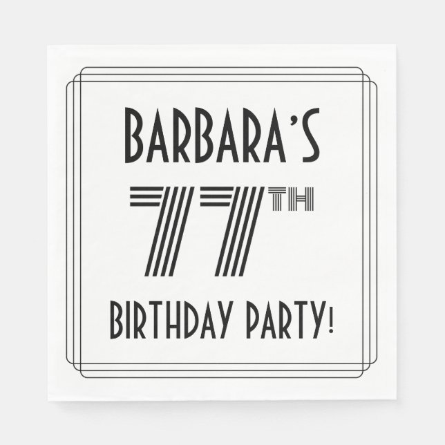 Art Deco Inspired 77th Birthday Party, Custom Name Napkins (Front)