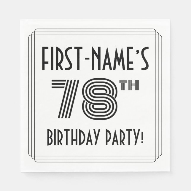Art Deco Inspired 78th Birthday Party, Custom Name Napkins (Front)