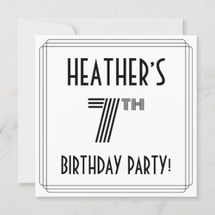 Art Deco Inspired 7th Birthday Party, Custom Name Invitation