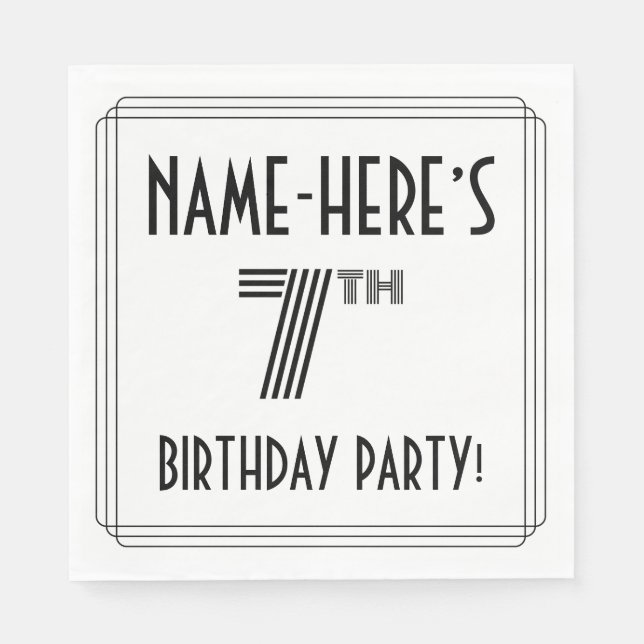Art Deco Inspired 7th Birthday Party, Custom Name Napkins (Front)