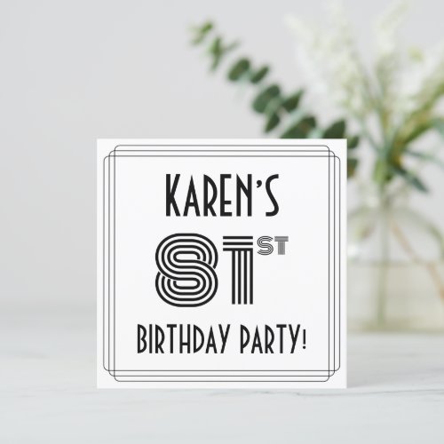 Art Deco Inspired 81st Birthday Party Custom Name Invitation