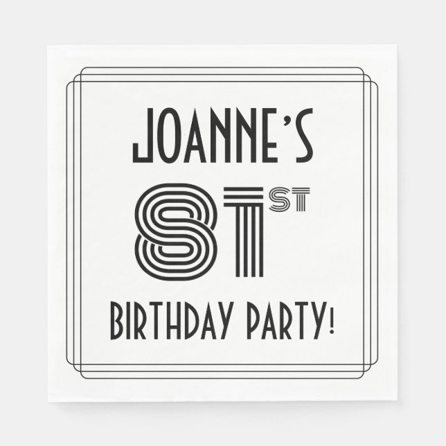 Art Deco Inspired 81st Birthday Party, Custom Name Napkins (Front)