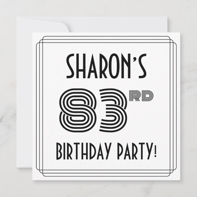 Art Deco Inspired 83rd Birthday Party, Custom Name Invitation (Front)