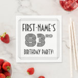 [ Thumbnail: Art Deco Inspired 83rd Birthday Party, Custom Name Napkins ]
