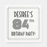 [ Thumbnail: Art Deco Inspired 84th Birthday Party, Custom Name Napkins ]