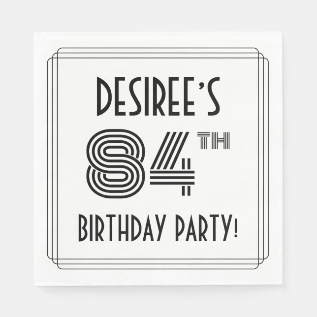 Art Deco Inspired 84th Birthday Party, Custom Name Napkins (Front)