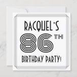 [ Thumbnail: Art Deco Inspired 86th Birthday Party, Custom Name Invitation ]