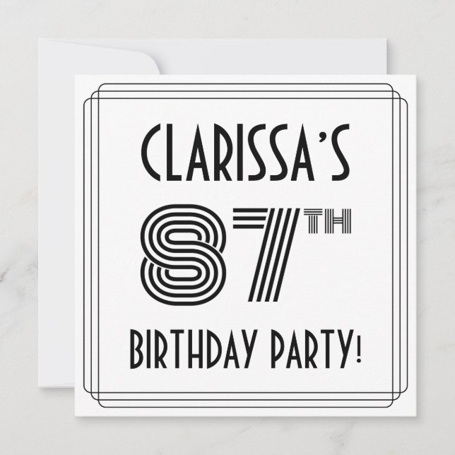 Art Deco Inspired 87th Birthday Party, Custom Name Invitation (Front)