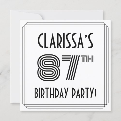 Art Deco Inspired 87th Birthday Party Custom Name Invitation