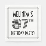 [ Thumbnail: Art Deco Inspired 87th Birthday Party, Custom Name Napkins ]
