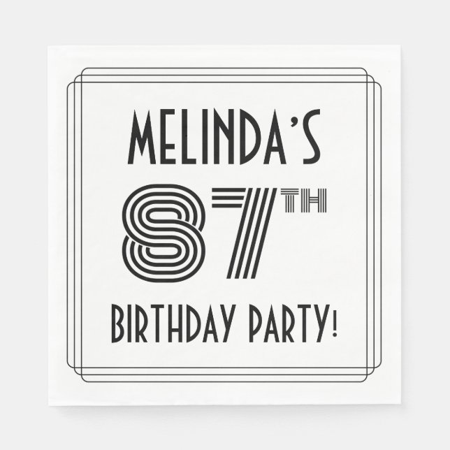 Art Deco Inspired 87th Birthday Party, Custom Name Napkins (Front)
