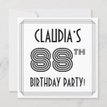 [ Thumbnail: Art Deco Inspired 88th Birthday Party, Custom Name Invitation ]