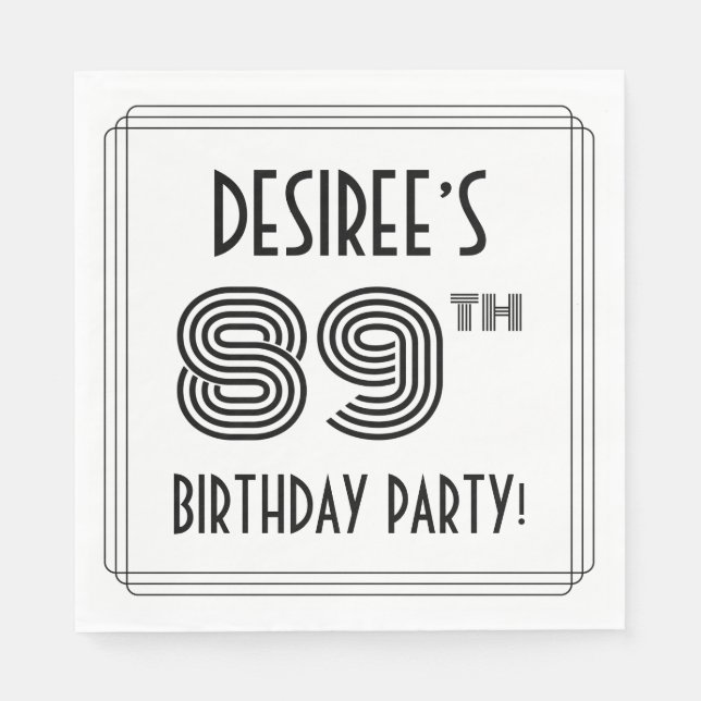 Art Deco Inspired 89th Birthday Party, Custom Name Napkins (Front)