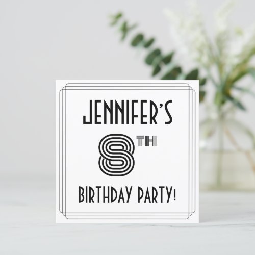 Art Deco Inspired 8th Birthday Party Custom Name Invitation