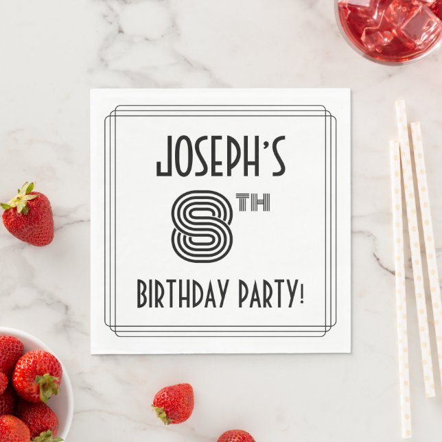 Art Deco Inspired 8th Birthday Party, Custom Name Napkins (Insitu)