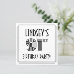 [ Thumbnail: Art Deco Inspired 91st Birthday Party, Custom Name Invitation ]