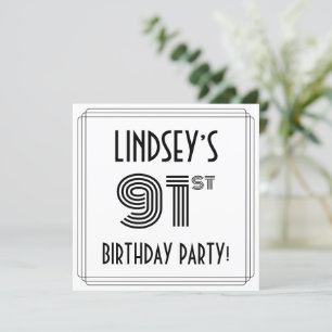 Art Deco Inspired 91st Birthday Party, Custom Name Invitation