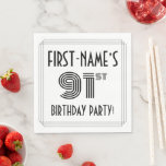 [ Thumbnail: Art Deco Inspired 91st Birthday Party, Custom Name Napkins ]