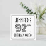 [ Thumbnail: Art Deco Inspired 92nd Birthday Party, Custom Name Invitation ]