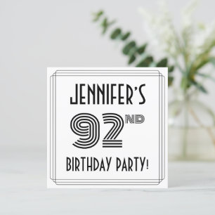 Art Deco Inspired 92nd Birthday Party, Custom Name Invitation