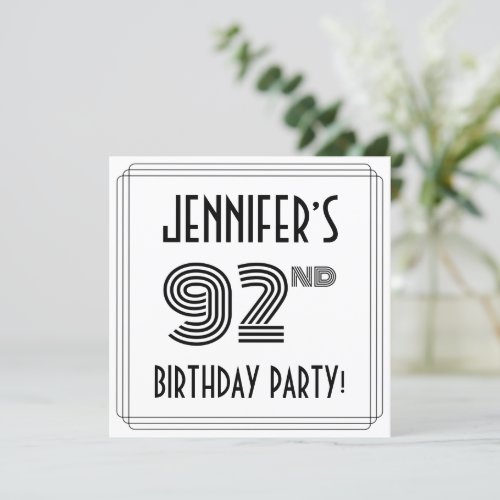 Art Deco Inspired 92nd Birthday Party Custom Name Invitation