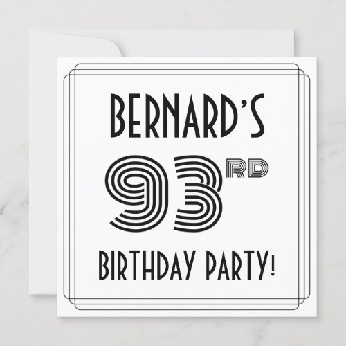 Art Deco Inspired 93rd Birthday Party Custom Name Invitation