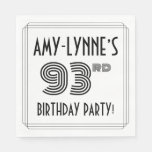 [ Thumbnail: Art Deco Inspired 93rd Birthday Party, Custom Name Napkins ]