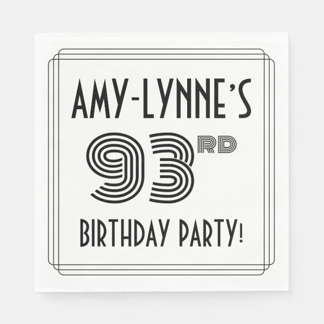 Art Deco Inspired 93rd Birthday Party, Custom Name Napkins (Front)