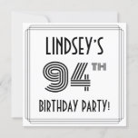 [ Thumbnail: Art Deco Inspired 94th Birthday Party, Custom Name Invitation ]